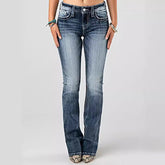 Women’s Stretch Denim Jeans – Heavy Wash Embroidered Skinny Trousers | Lovana UK